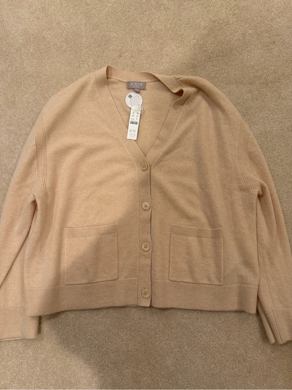 J. Crew Cashmere V-Neck Button Cardigan in Camel
